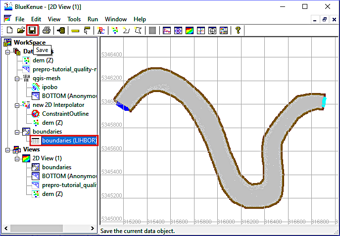 bluekenue liquid boundary conditions conlim upstream inflow outflow downstream cli