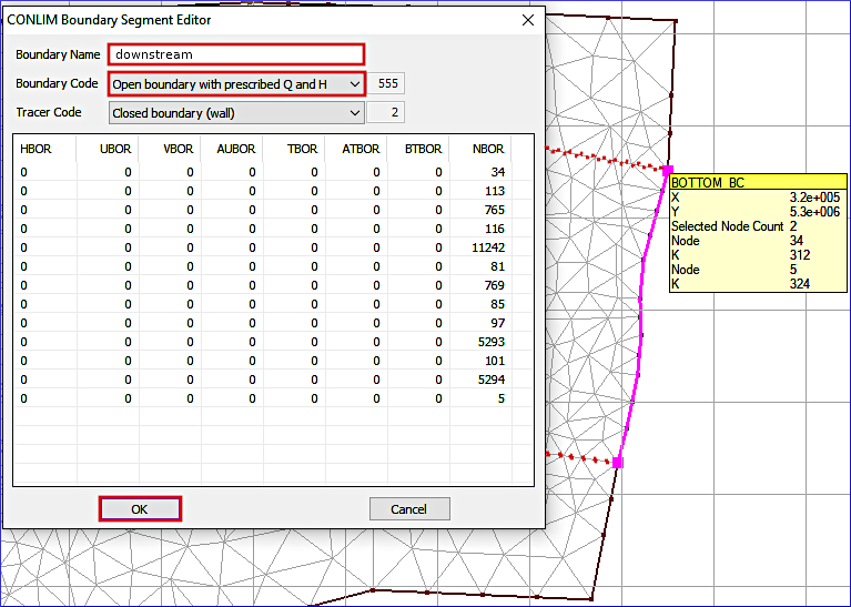 bluekenue boundary conditions conlim create upstream prescribed discharge depth flow