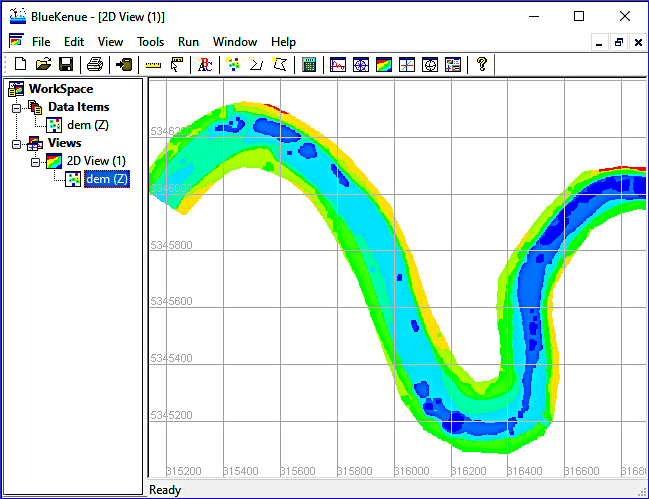 bluekenue import xyz point cloud DEM