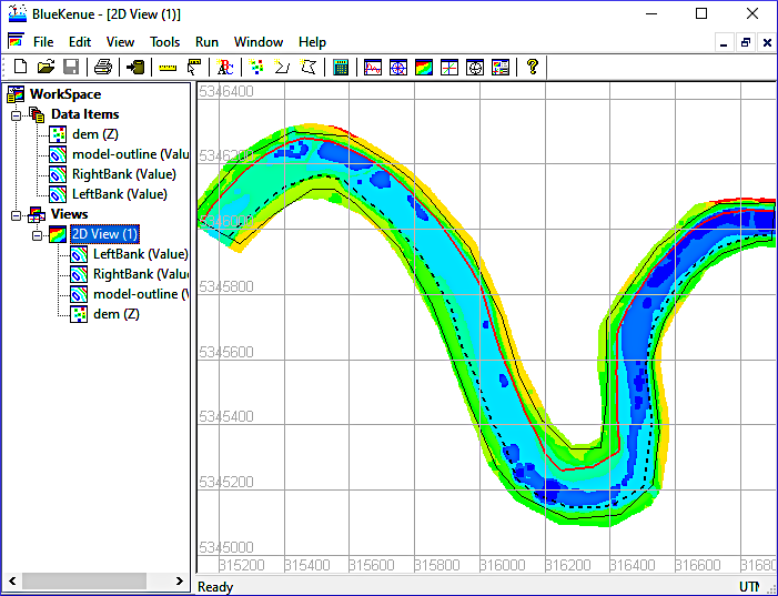 bluekenue draw open line channel river banks