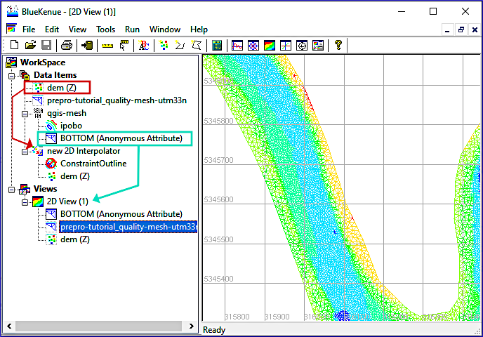 bluekenue 2dm t3s mesh interpolate height elevation 2D interpolator map object