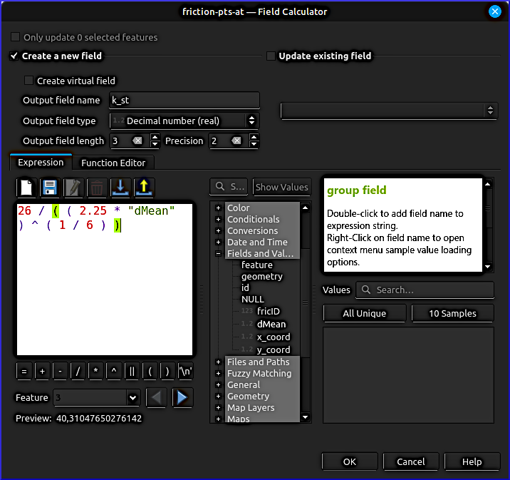 calculator strickler roughness qgis field attribute table