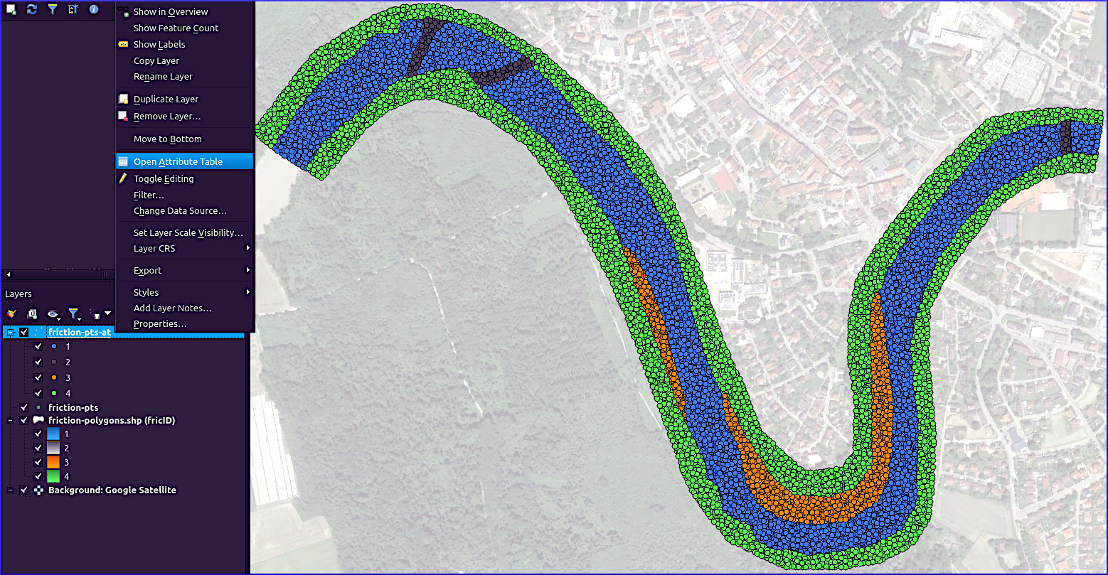 qgis friction points attribute table