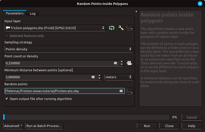 random points polygons qgis telemac roughness zone