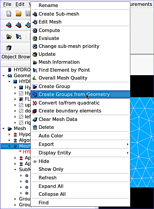 mesh export create groups context menu