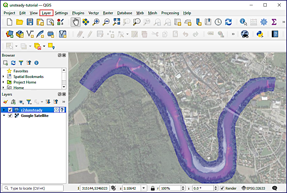 qgis telemac2d unsteady quasi steady simulation results slf