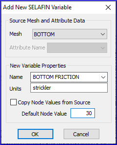 selafin add variable bluekenue roughness friction