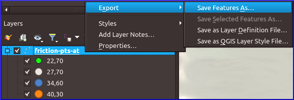 export friction points xyz qgis attribute table