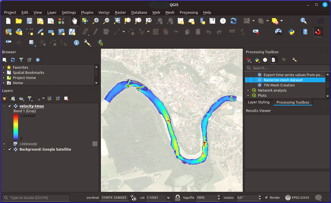 qgis telemac flow velocity vitesse results slf raster geotiff tif