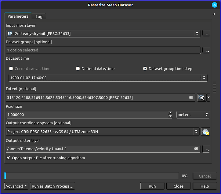 telemac qgis export velocity geotiff raster
